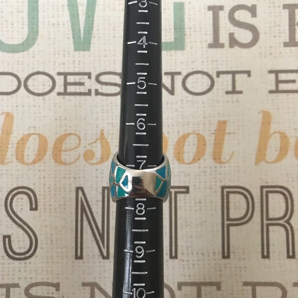 Handcrafted Blue & Turquoise White Gold Ring - Picture 3 of 3